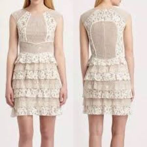 BCBGMaxAzria Kayla Tiered Lace Blocked Mini Dress White Ivory size 6